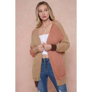 NEW ON BLUE sweater hooded open front long sleeve cardigan in orange